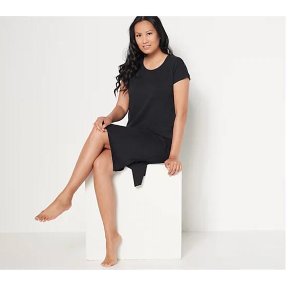 AnyBody Cozy Knit Luxe Lounge Midi Dress XXS Black Short Sleeve QVC NWOT - Picture 1 of 4